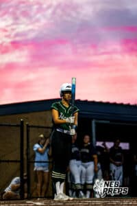 Lincoln Southwest's Leyton Murphy (4) is preparing to bat during a high school softball game at Elkhorn South on Monday, September 29, 2025, in Omaha, Nebraska. Photo By Jack Stephens.