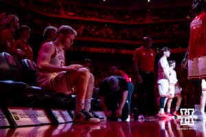 Nebraska Cornhusker forward Rienk Mast (51) waiting for his introduction against the Winthrop Eagles during a college basketball game on Tuesday, Nov. 25, 2025, in Lincoln, Nebraska. Photo by John S. Peterson.