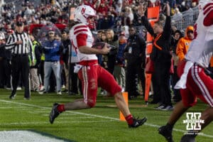 Nebraska Cornhusker quarterback TJ Lateef (14) scores the only touchdown against the Penn State Nittany Lions in the third quarter during a college football game on Saturday, Nov. 22, 2025, in State College, PA. Photo by John S. Peterson.