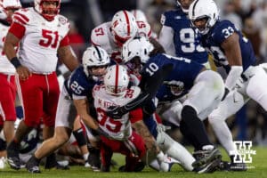Nebraska Cornhusker running back Mekhi Nelson (35) runs with the ball against the Penn State Nittany Lions during a college football game on Saturday, Nov. 22, 2025, in State College, PA. Photo by John S. Peterson.