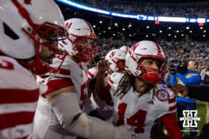 Nebraska Cornhusker quarterback TJ Lateef (14) leads the Huskers out to take on the Penn State Nittany Lions during a college football game on Saturday, Nov. 22, 2025, in State College, PA. Photo by John S. Peterson.