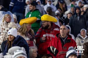 Nebraska Cornhuskers fans waiting for the game to start against the Penn State Nittany Lions during a college football game on Saturday, Nov. 22, 2025, in State College, PA. Photo by John S. Peterson.