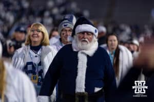 A blue Santa at the Nebraska Cornhuskers v Penn State Nittany Lions college football game on Saturday, Nov. 22, 2025, in State College, PA. Photo by John S. Peterson.