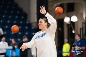 Creighton Bluejay Kennedy Townsend (2) warms up before a basketball game against Northern Iowa on Thursday, Nov 20, 2025, in Omaha, Nebraska. Photo by Brandon Tiedemann.