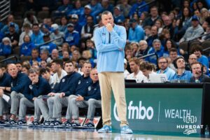 Creighton Bluejay head coach Greg McDermott looks on during a basketball game against North Dakota on Wednesday, Nov 19, 2025, in Omaha, Nebraska. Photo by Brandon Tiedemann.