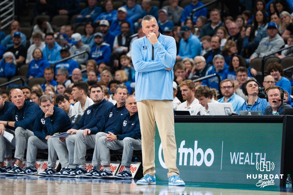 Creighton Bluejay head coach Greg McDermott looks on during a basketball game against North Dakota on Wednesday, Nov 19, 2025, in Omaha, Nebraska. Photo by Brandon Tiedemann.