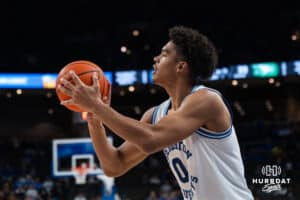 Creighton Bluejay Jasen Green (0) looks to shoot a three pointer during a basketball game against North Dakota on Wednesday, Nov 19, 2025, in Omaha, Nebraska. Photo by Brandon Tiedemann.
