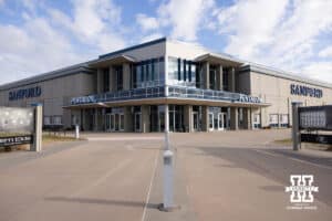 The front entrance of the Pentagon, the venue for the Nebraska vs. NDSU college women's basketball game on Sunday, Nov 16, 2025, in Sioux Falls, South Dakota. Photo by John S. Peterson.