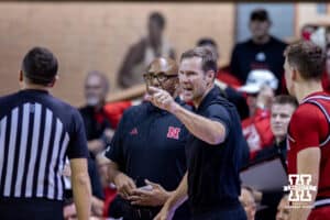 Nebraska Cornhusker head coach Fred Hoiberg reacts to the action on the court against the Oklahoma Sooners in the first half during a college men’s basketball game on Saturday, Nov 15, 2025, in Sioux Falls, South Dakota. Photo by John S. Peterson.
