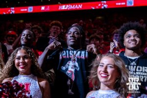 Nebraska Cornhusker running back Emmett Johnson being promoted to being a Heisman candidate during a college men’s basketball game between the Nebraska Cornhuskers and the Maryland Eastern Shore Hawks on Tuesday, November 11, 2025, in Lincoln, Nebraska. Photo by John S. Peterson.