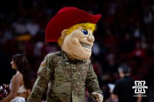 Nebraska Cornhusker macot Herbie dress for Veterans day against the Maryland Eastern Shore Hawks during a college men’s basketball game on Tuesday, November 11, 2025, in Lincoln, Nebraska. Photo by John S. Peterson.