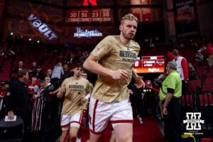 Nebraska Cornhusker forward Rienk Mast (51) runs out to the court to take on the Maryland Eastern Shore Hawks during a college men’s basketball game on Tuesday, November 11, 2025, in Lincoln, Nebraska. Photo by John S. Peterson.