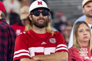 Nebraska Cornhusker fan acting pretty chill during a college football game against the UCLA Bruins on Saturday, November 8, 2025, in Pasadena, California. Photo by John S. Peterson.