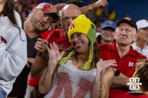 Nebraska Cornhuskers fan poses for a photo during a college football game against the UCLA Bruins on Saturday, November 8, 2025, in Pasadena, California. Photo by John S. Peterson.