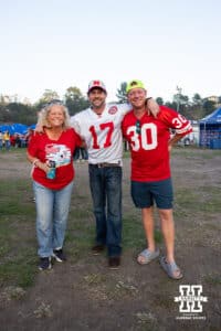 Nebraska Cornhusker fans tailgating, pose for a photo before the college football game against the UCLA Bruins on Saturday, November 8, 2025, in Pasadena, California. Photo by Shane Adams.