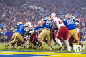 Nebraska Cornhusker running back Emmett Johnson (21) runs in for a touchcown against the UCLA Bruins during a college football game on Saturday, November 8, 2025, in Pasadena, California. Photo by John S. Peterson.
