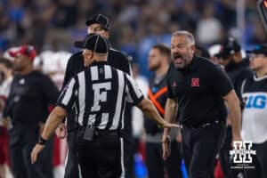 Nebraska Cornhusker head coach Matt Rhule reacts to a call from the referees during a college football game against the UCLA Bruins on Saturday, November 8, 2025, in Pasadena, California. Photo by John S. Peterson.