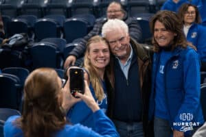 Creighton Bluejay Kiara Reinhardt #5 poses with family, after a volleyball game against Georgetown on Sunday, November 9, 2025, in Omaha, Nebraska. Photo by Brandon Tiedemann.