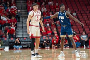 Nebraska Cornhusker Berke Büyüktuncel (9) waits for a pass during a basketball game against Florida International University on Saturday, November 8, 2025, in Lincoln, Nebraska. Photo by Brandon Tiedemann.