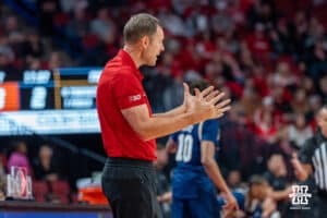 Nebraska Cornhusker head coach Fred Hoiberg gets upset during a basketball game against Florida International University on Saturday, November 8, 2025, in Lincoln, Nebraska. Photo by Brandon Tiedemann.