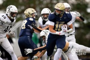 horn South running back Jaydon Sutko (19) moves past Millard West defenders during a high school football game, Friday, October 31, 2025, Omaha, Nebraska. Photo by Braden Cochran.