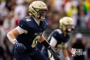 Elkhorn South defender Griffin McDonald (0) reads the offense during a high school football game, Friday, October 31, 2025, Omaha, Nebraska. Photo by Braden Cochran.