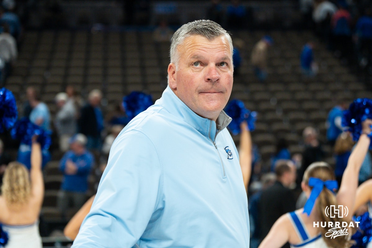 Creighton Bluejay head coach Greg McDermott looks into the crowd after a basketball game against South Dakota on Wednesday, November 5, 2025, in Omaha, Nebraska. Photo by Brandon Tiedemann.