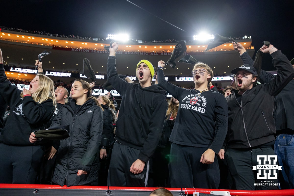Nebraska Football vs. USC | November 1, 2025 Nebraska Cornhusker fans waving black towels during the college football game between the Nebraska Cornhuskers and the Southern California Trojans on Saturday, November 1, 2025, in Lincoln, Nebraska. Photo by John S. Peterson.