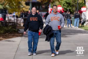 Southern California Trojan fans walking around Memorial Stadium before the college football game against the Southern California Trojans on Saturday, November 1, 2025, in Lincoln, Nebraska. Photo by John S. Peterson.