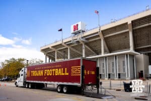 Southern California Trojans truck parking outside Memorial Stadium during a college football game on Saturday, November 1, 2025, in Lincoln, Nebraska. Photo by John S. Peterson.