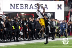 Nebraska Cornhusker defensive back Mario Buford (31) breaks up a pass against Southern California Trojan wide receiver Jaden Richardson (15) in the first quarter during a college football game on Saturday, November 1, 2025, in Lincoln, Nebraska. Photo by John S. Peterson.