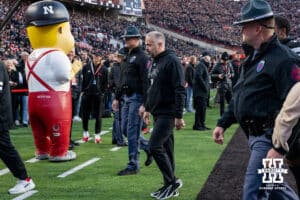 Nebraska Cornhusker head coach Matt Rhule heads to the locker room before taking on the Southern California Trojans during a college football game on Saturday, November 1, 2025, in Lincoln, Nebraska. Photo by John S. Peterson.