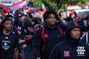 Nebraska Cornhusker defensive lineman Williams Nwaneri (96) walks to the stadium in the Legacy Walk before taking on Southern California Trojans during a college football game on Saturday, November 1, 2025, in Lincoln, Nebraska. Photo by John S. Peterson.