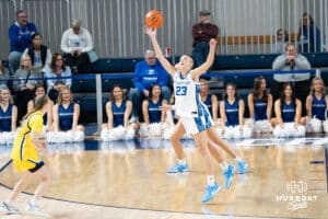 Creighton Bluejay Neleigh Gessert (#23) tips a pass during a basketball game against South Dakota State on Monday, November 3, 2025, in Omaha, Nebraska. Photo by Brandon Tiedemann.