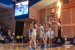 Creighton Bluejays get introduced before a basketball game against South Dakota State on Monday, November 3, 2025, in Omaha, Nebraska. Photo by Brandon Tiedemann.