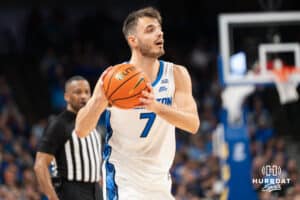Creighton Bluejay Fedor Žugić (7) looks to pass during a basketball game against Butler on Tuesday, Dec 30, 2025, in Omaha, Nebraska. Photo by Brandon Tiedemann.