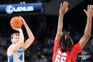 Creighton Bluejay Isaac Traudt (41) shoots a three pointer during a basketball game against Utah Tech on Monday, Dec 22, 2025, in Omaha, Nebraska. Photo by Brandon Tiedemann.