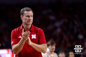 Nebraska Cornhusker head coach Fred Hoiberg watches the action on the court against the North Dakota Fighting Hawks in the first half during a college basketball game on Sunday, Dec. 21, 2025, in Lincoln, Nebraska. Photo by John S. Peterson.
