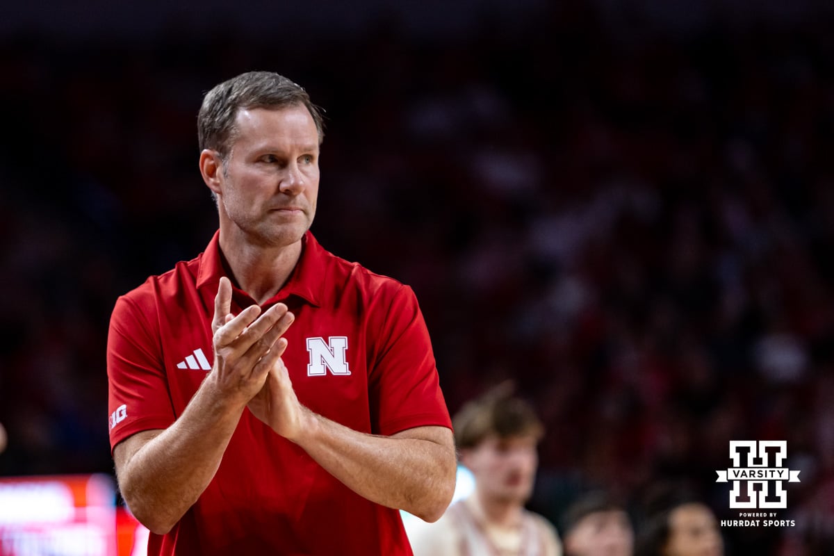 2025 Nebraska Men’s Basketball v North Dakota | Hail Varsity Powered by Hurrdat Sports Nebraska Cornhusker head coach Fred Hoiberg watches the action on the court against the North Dakota Fighting Hawks in the first half during a college basketball game on Sunday, Dec. 21, 2025, in Lincoln, Nebraska. Photo by John S. Peterson.