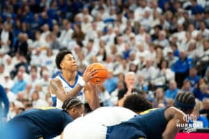 Creighton's Blake Harper attempts a free throw. Creighton men's basketball hosts Marquette at CHI Health Center on Saturday, Dec 20, 2025, in Omaha, Nebraska. Photo by Kyle Byers.