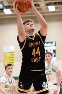 Gretna East Griffin Lawson Bear (44) recieves the rebound during a play during a high school basketball game Thursday, December 11, 2025, in Lincoln, Nebraska. Photo by Braden Cochran.