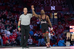 Nebraska Cornhusker Antrell Taylor defeats North Carolina Tar Heel Laird Root at 157 on Friday, Dec 19, 2025, in Lincoln, Nebraska.