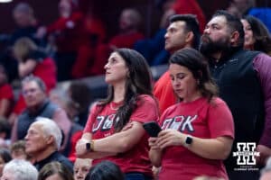 Nebraska Cornhuskers checking out the score against the Texas A&M Aggies in the fifth set during the NCAA Volleyball Regional on Sunday, Dec. 14, 2025, in Lincoln, Nebraska. Photo by John S. Peterson.