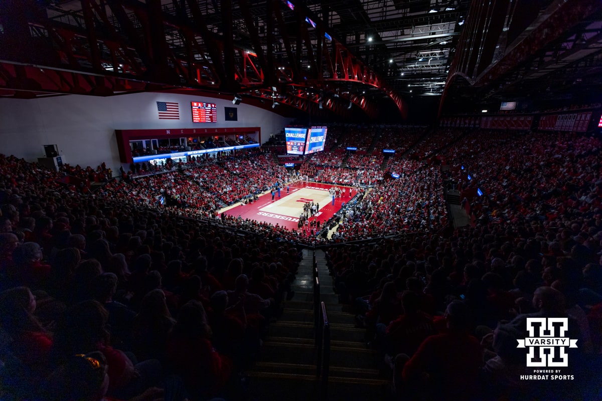 The Bob Devaney Sports Center is packed with Nebraska Cornhuskers and Texas A&M Aggies during the NCAA Volleyball Regional on Sunday, Dec. 14, 2025, in Lincoln, Nebraska. Photo by John S. Peterson.