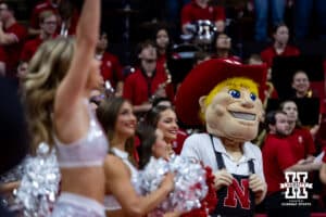 Nebraska Cornhuskers mascot Herbie is watching the Huskers against the Texas A&M Aggies during the NCAA Volleyball Regional on Sunday, Dec. 14, 2025, in Lincoln, Nebraska. Photo by John S. Peterson.