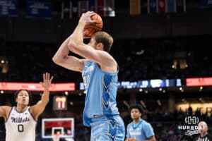 Creighton Bluejay Isaac Traudt (41) shoots a three pointer during a basketball game against Kansas State on Saturday, Dec 13, 2025, in Omaha, Nebraska. Photo by Brandon Tiedemann.