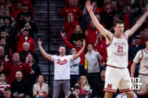 Nebraska Cornhusker fans react to the referee's call in the first half during a college men’s basketball game against the Wisconsin Badgers on Wednesday, Dec. 10, 2025, in Lincoln, Nebraska. Photo by John S. Peterson.