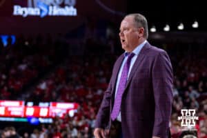 Wisconsin Badger head coach Greg Gard watches the action on the court against the Nebraska Cornhuskers in the first half during a college men’s basketball game on Wednesday, Dec. 10, 2025, in Lincoln, Nebraska. Photo by John S. Peterson.