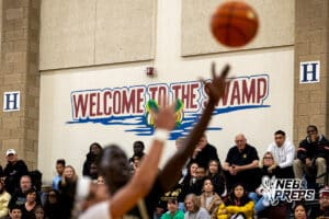 Lincoln Southeast and Lincoln North Star player go up for a rebound during a high school basketball game Friday, December 5, 2025, in Lincoln, Nebraska. Photo by Braden Cochran.