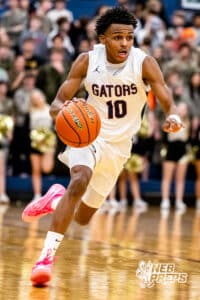 Lincoln North Star guard J'Shawn Afuh (10) moves towards the basket during a high school basketball game against Lincoln Southeast on Friday, December 5, 2025, in Lincoln, Nebraska. Photo by Braden Cochran.